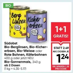 Maximarkt Südobst Bio-Berglinsen, Bio-Kichererbsen, Bio-Weisse oder Rote Bohnen, Käferbohnen Angebot