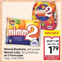Maximarkt Nimm2 Bonbons, 240 g oder Nimm2 Lolly, 120 g Packung Angebot