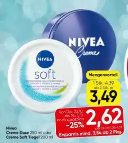 Eurospar Nivea Creme Dose 250 ml oder Creme Soft Tiegel 200 ml Angebot