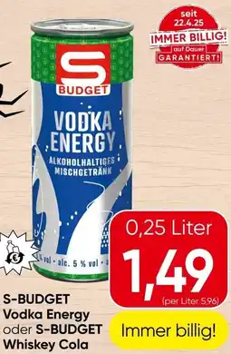 Spar S-BUDGET Vodka Energy oder S-BUDGET Whiskey Cola Angebot