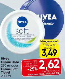 Spar Nivea Creme Dose 250 ml oder Creme Soft Tiegel 200 ml Angebot