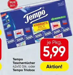 Spar Tempo Taschentücher 42x10 Stk. oder Tempo Triobox Angebot