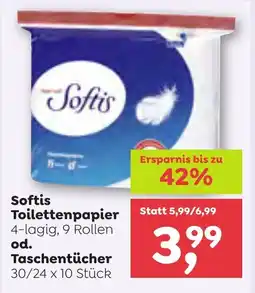 ADEG Softis Toilettenpapier 4-lagig, 9 Rollen od. Taschentücher Angebot