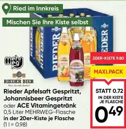 Maximarkt Rieder Apfelsaft Gespritzt, Johannisbeer Gespritzt oder ACE Vitamingetränk Angebot