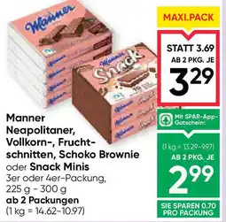 Maximarkt Manner Neapolitaner, Vollkorn-, Frucht- schnitten, Schoko Brownie oder Snack Minis Angebot