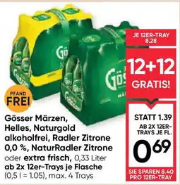 Maximarkt Gösser Märzen, Helles, Naturgold alkoholfrei, Radler Zitrone 0,0 %, NaturRadler Zitrone oder extra frisch Angebot