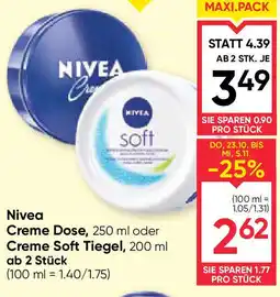 Maximarkt Nivea Creme Dose, 250 ml oder Creme Soft Tiegel, 200 ml Angebot