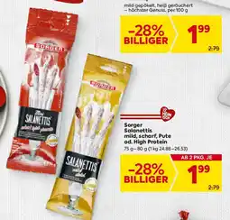 Billa Sorger Salanettis mild, scharf, Pute od. High Protein Angebot