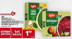 Billa Iglo Rotkraut 450 g, Cremespinat 600 g. Cremespinat laktosefrei 450 g, Blattspinat Zwutschgerl 400 g od. Rahm-Spinat 400 g Angebot