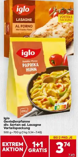 Billa Iglo Genießerpfanne div. Sorten od. Lasagne Vorteilspackung Angebot