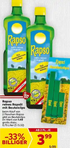 Billa Rapso reines Rapsöl mit Beutelclips Angebot
