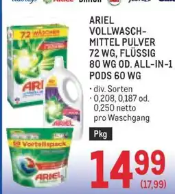 Metro ARIEL VOLLWASCHMITTEL PULVER 72 WG, FLÜSSIG 80 WG OD. ALL-IN-1 PODS 60 WG Angebot