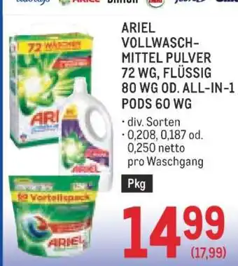 ARIEL VOLLWASCHMITTEL PULVER 72 WG, FLÜSSIG 80 WG OD. ALL-IN-1 PODS 60 WG