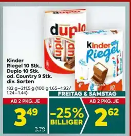 Billa Kinder Riegel 10 Stk., Duplo 10 Stk. od. Country 9 Stk. div. Sorten Angebot