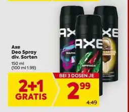 Billa Axe Deo Spray div. Sorten Angebot