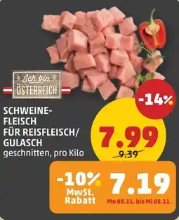 PENNY Schweine- fleisch für reisfleisch/ gulasch Angebot