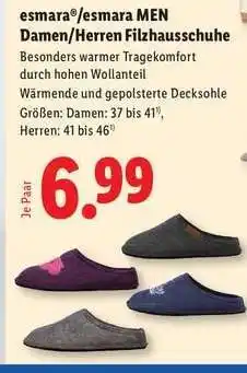 Lidl esmara /esmara MEN Damen/Herren Filzhausschuhe Angebot