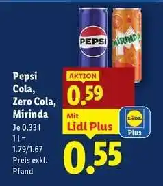 Lidl Pepsi Cola, Zero Cola, Mirinda Angebot