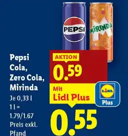 Lidl Pepsi Cola, Zero Cola, Mirinda Angebot