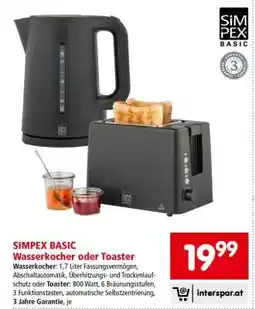 Interspar SIMPEX BASIC Wasserkocher oder Toaster Angebot
