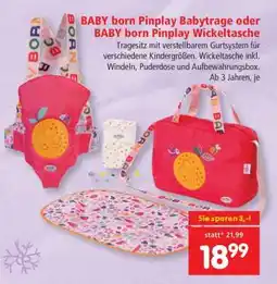 Interspar BABY born Pinplay Babytrage oder BABY born Pinplay Wickeltasche Angebot