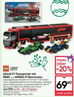 Maximarkt 60445 F1 Transporter mit RB20 und AMR24 F1 Rennautos Angebot