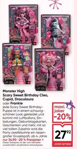 Maximarkt Monster High Scary Sweet Birthday Cleo, Cupid, Draculaura Angebot