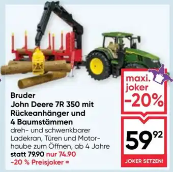 Maximarkt Bruder John Deere 7R 350 mit Rückeanhänger und 4 Baumstämmen Angebot
