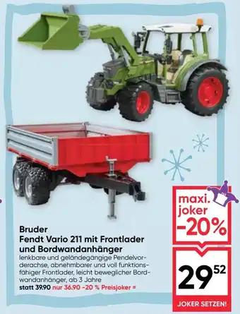 Maximarkt Bruder Fendt Vario 211 mit Frontlader und Bordwandanhänger Angebot
