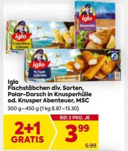 Billa Iglo Fischstäbchen, div. Sorten, Polar-Dorsch in Knusperhülle od. Knusper Abenteuer, MSC Angebot