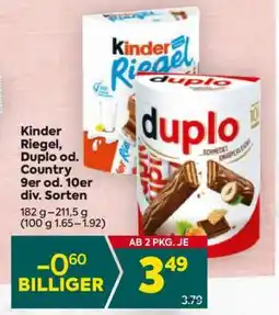 Billa Kinder Riegel, Duplo od. Country 9er od. 10er div. Sorten Angebot