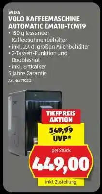 Hofer VOLO KAFFEEMASCHINE AUTOMATIC EMA1B-TCM19 Angebot