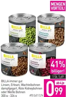 Sutterlüty Billa immer gut linsen, erbsen, wachtelbohnen dampfgegart, rote kidneybohnen oder weiße bohnen Angebot