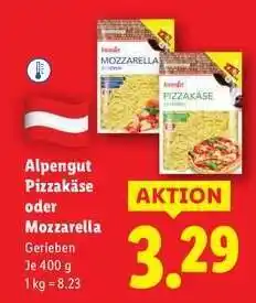Lidl Alpengut Pizzakäse oder Mozzarella Angebot