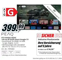Media Markt PTV 55GQU-5024C 4K QLED Smart Google-TV Angebot