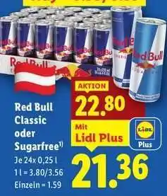 Lidl Red Bull Classic oder Sugarfree Angebot