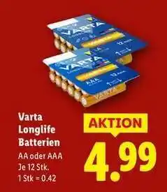 Lidl Varta Longlife Batterien Angebot