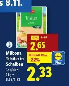 Lidl Milbona Tilsiter in Scheiben Angebot