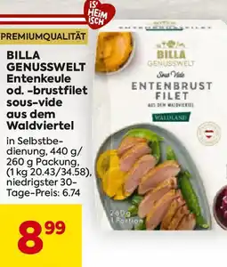 Billa BILLA GENUSSWELT Entenkeule od. -brustfilet sous-vide aus dem Waldviertel Angebot