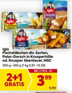 Billa Iglo Fischstäbchen, Polar-Dorsch in Knusperhülle od. Knusper Abenteuer, MSC Angebot