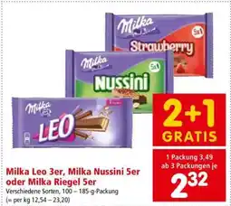 Interspar Milka Leo 3er, Milka Nussini 5er oder Milka Riegel 5er Angebot