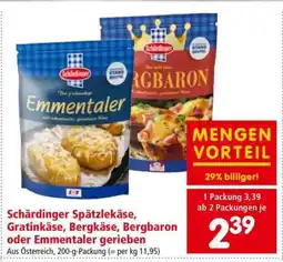 Interspar Schärdinger Spätzlekäse, Gratinkäse, Bergkäse, Bergbaron oder Emmentaler gerieben Angebot