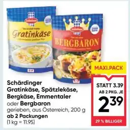 Maximarkt Schärdinger Gratinkäse, Spätzlekäse, Bergkäse, Emmentaler oder Bergbaron Angebot