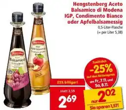 Interspar Hengstenberg Aceto Balsamico di Modena IGP, Condimento Bianco oder Apfelbalsamessig Angebot