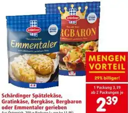 Interspar Schärdinger Spätzlekäse, Gratinkäse, Bergkäse, Bergbaron oder Emmentaler gerieben Angebot