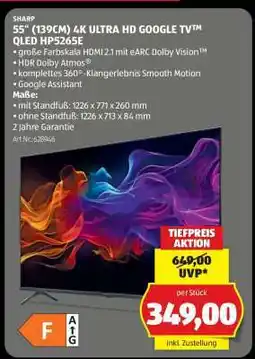 Hofer 55“ (139CM) 4K ULTRA HD GOOGLE TV QLED HP5265E Angebot