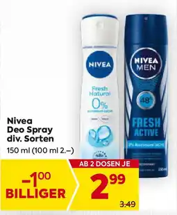 Billa Nivea deo spray Angebot