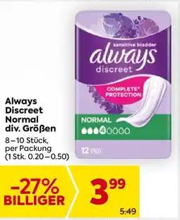 Billa Always Discreet Normal Angebot