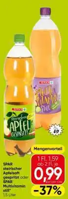 Eurospar SPAR steirischer Apfelsaft gespritzt oder SPAR Multivitamin still Angebot