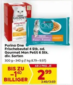Billa Purina One Frischebeutel 4 Stk. od. Gourmet Mon Petit 6 Stk. div. Sorten Angebot
